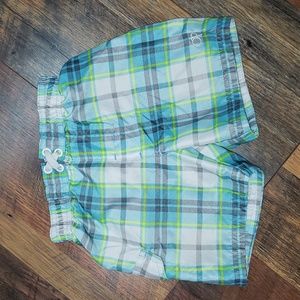 OP Gray, Neon Yellow, and Blue Plaid Swim Trunks, Size 18 Months